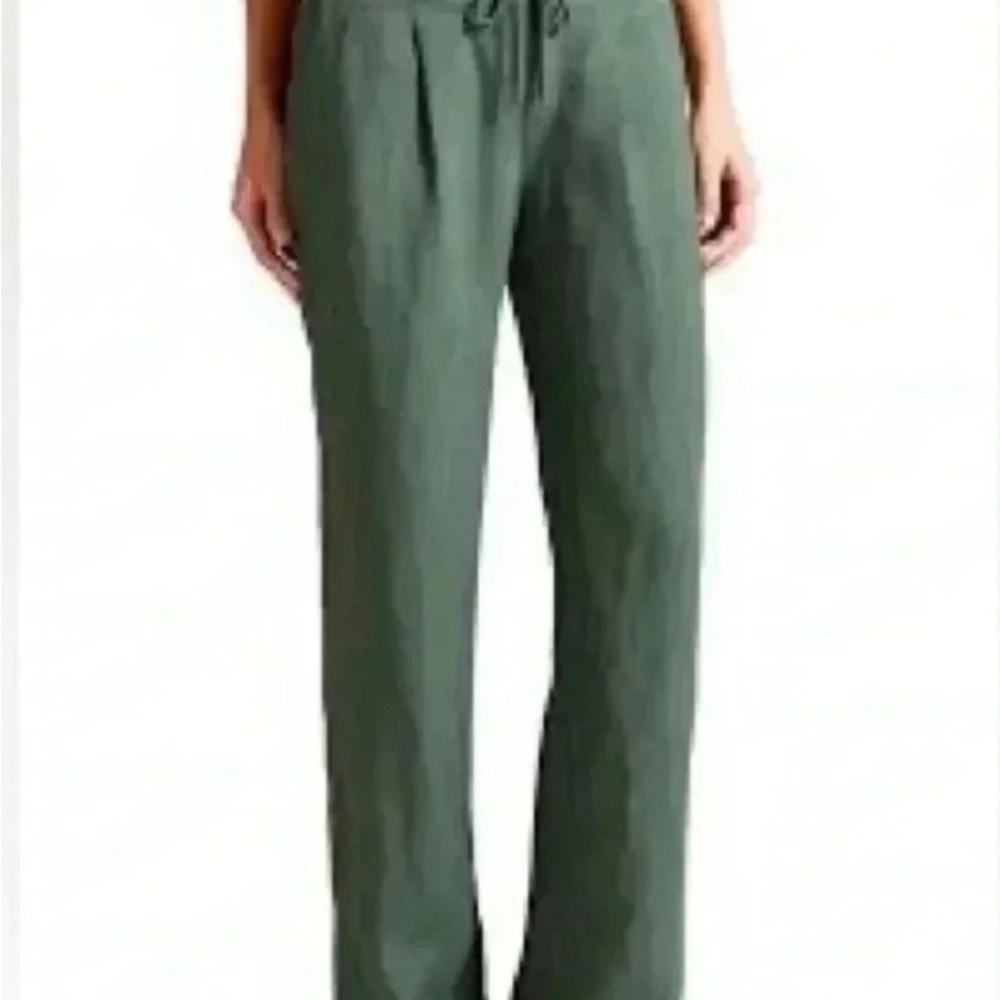 Athleta Wide Leg Linen - Army Green Pants — Size 4
